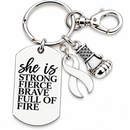 White Ribbon Awareness Keychain, Lung Cancer Bone Cancer Osteoporosis Survivor Gift, She Is Strong Fierce Brave, Cancer Warrior Gift