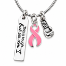 Pink Ribbon Breast Cancer Necklace, This Is Tough But So Am I, Breast Cancer Fighter Gift, Chemo Gift, Survivor Jewelry, Boxing Glove