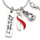 Red & White Ribbon Necklace, This Is Tough But So Am I, Aplastic Anemia Gift, DVT Awareness, Head Neck Cancer Survivor Jewelry