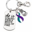 Purple Teal Ribbon Awareness Keychain, Suicide Prevention Mental Health Gift, She Is Strong Fierce Brave, Survivor Support Gift