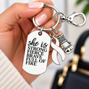 White Ribbon Awareness Keychain, Lung Cancer Bone Cancer Osteoporosis Survivor Gift, She Is Strong Fierce Brave, Cancer Warrior Gift