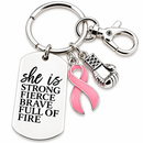 Breast Cancer Awareness Keychain, Pink Ribbon Survivor Gift, Chemo Encouragement Gift, Mastectomy Recovery, Strong Fierce Brave Warrior Gift