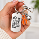 Orange Ribbon Awareness Keychain, MS Multiple Sclerosis Gift, Leukemia Survivor Gift, Kidney Cancer Warrior, She Is Strong Fierce Brave