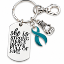 Teal Ribbon Awareness Keychain, Ovarian Cancer PCOS Endometriosis Gift, She Is Strong Fierce Brave, Cancer Survivor Warrior Gift
