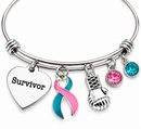 Pink & Teal Previvor Awareness Bracelet – BRCA1 BRCA2 Survivor Gift, Hereditary Breast & Ovarian Cancer Ribbon Bracelet