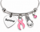 Pink Ribbon Breast Cancer Survivor Bracelet – Cancer Fighter Gift, Survivor Heart & Boxing Glove Awareness Jewelry