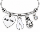 White Ribbon Survivor Bracelet – Lung Cancer Awareness Gift, Boxing Glove Fighter Bracelet, White Awareness Ribbon Jewelry