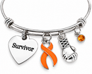 Orange Ribbon Survivor Bracelet – Multiple Sclerosis MS, Leukemia & Kidney Cancer Awareness Gift, Cancer Fighter Boxing Glove Bracelet