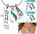 Cervical Cancer Necklace, Teal & White Ribbon, This Is Tough But So Am I, Cancer Fighter Gift, Survivor Jewelry, Chemo Gift