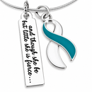 Cervical Cancer Awareness Necklace, Teal White Ribbon, She Is Fierce Jewelry, Cervical Cancer Survivor Gift, Cancer Warrior Necklace