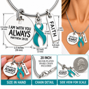 Teal Ribbon Awareness Necklace, Ovarian Cancer Survivor Gift, PTSD PCOS Endometriosis Jewelry, Matthew 28:20 Christian Faith Necklace