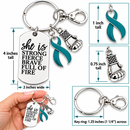 Teal Ribbon Awareness Keychain, Ovarian Cancer PCOS Endometriosis Gift, She Is Strong Fierce Brave, Cancer Survivor Warrior Gift