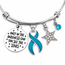 Teal Awareness Ribbon Bracelet, Ovarian Cancer Gift, Only in the Darkness Can You See the Stars, Pavé Star Charm, Survivor Jewelry
