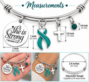 She Is Strong Awareness Ribbon Bracelet – Proverbs 31:25 Christian Survivor Gift – Choose Any Ribbon Color – Cancer, Chronic Illness & Support Jewelry