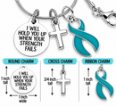 Teal Awareness Ribbon Necklace – Ovarian Cancer Gift, “I Will Hold You Up” Faith Necklace with Cross, Survivor Jewelry