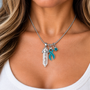 Teal Awareness Ribbon Clear Quartz Crystal Necklace – Ovarian Cancer, PCOS, Endometriosis & Sexual Assault Awareness Gift