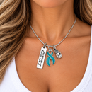 Teal Ribbon Necklace, This Is Tough But So Am I, Ovarian Cancer Gift, PCOS Endometriosis Awareness, Cancer Fighter Survivor Jewelry