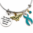 Teal Ribbon Charm Bracelet - She Needed A Hero, So That's What She Became