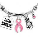 Pink Breast Cancer Awareness Bracelet – Total Badass Survivor Bracelet – Boxing Glove Cancer Fighter Gift for Women