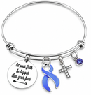 Periwinkle Awareness Ribbon Bracelet – Stomach Cancer Faith Over Fear Christian Survivor Gift
