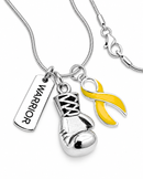 Gold Awareness Ribbon Warrior Necklace – Childhood Cancer Boxing Glove Support Jewelry