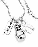 White Awareness Ribbon Warrior Necklace – Lung Cancer Fighter & Survivor Boxing Glove Jewelry