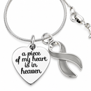 A Piece of My Heart Is in Heaven Memorial Necklace – Gray Awareness Ribbon Jewelry, Sympathy & Remembrance Gift