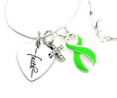Lime Green Awareness Ribbon Necklace with Faith Heart & Pavé Cross – Mental Health, Lymphoma & Lyme Disease Support Gift
