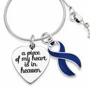 A Piece of My Heart Is in Heaven Memorial Necklace – Navy Blue Awareness Ribbon Jewelry, Sympathy & Remembrance Gift