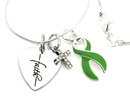 Green Awareness Ribbon Necklace with Faith Heart & Pavé Cross – Mental Health, Organ Donation, Kidney Disease & Inspirational Christian Gift