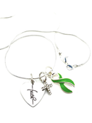 Green Awareness Ribbon Necklace with Faith Heart & Pavé Cross – Mental Health, Organ Donation, Kidney Disease & Inspirational Christian Gift