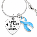 A Piece of My Heart Is in Heaven Memorial Necklace – Light Blue Awareness Ribbon Jewelry, Sympathy & Remembrance Gift