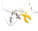 Gold Childhood Cancer Awareness Ribbon Necklace with Faith Heart & Pavé Cross – Inspirational Christian Support Gift