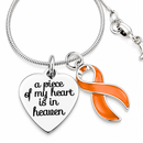 A Piece of My Heart Is in Heaven Memorial Necklace – Orange Awareness Ribbon Jewelry, Sympathy & Remembrance Gift