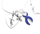 Navy Blue Awareness Ribbon Necklace with Faith Heart & Pavé Cross – Colon Cancer, Colorectal Cancer & Inspirational Christian Support Gift