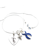 Navy Blue Awareness Ribbon Necklace with Faith Heart & Pavé Cross – Colon Cancer, Colorectal Cancer & Inspirational Christian Support Gift