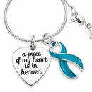 A Piece of My Heart Is in Heaven Memorial Necklace – Teal Awareness Ribbon Jewelry, Sympathy & Remembrance Gift