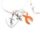 Orange Awareness Ribbon Necklace with Faith Heart & Pavé Cross – Leukemia, Kidney Cancer, Multiple Sclerosis & Inspirational Christian Gift