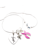 Pink Breast Cancer Awareness Ribbon Necklace with Faith Heart & Pavé Cross – Inspirational Christian Cancer Support Gift