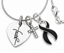Faith Heart Necklace with Black Awareness Ribbon, Pavé Cross & Laser Engraved Heart – Inspirational Christian Gift