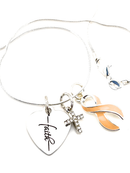 Peach Ribbon Uterine Cancer Awareness Necklace, Endometrial Cancer Survivor Gift, Faith Heart & Pave Cross