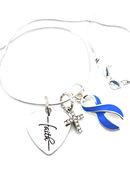 Periwinkle Ribbon Cancer Awareness Necklace – Faith Heart, Pave Cross - Encouragement Gift
