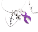 Purple Ribbon Cancer Awareness Necklace – Faith Heart, Pave Cross & Sterling Silver Chain