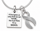Gray Awareness Ribbon Necklace – Badass Brain Cancer & Brain Tumor Fighter Gift, Survivor Jewelry