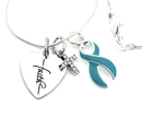 Teal Ribbon Cancer Awareness Necklace – Faith Heart, Pave Cross & Sterling Silver Chain