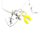 Yellow Ribbon Cancer Awareness Necklace – Faith Heart, Pave Cross & Sterling Silver Chain