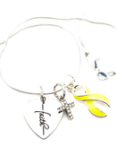 Yellow Ribbon Cancer Awareness Necklace – Faith Heart, Pave Cross & Sterling Silver Chain