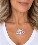 Pink Awareness Ribbon Necklace – Badass Breast Cancer Fighter Gift, Survivor & Chemo Encouragement Jewelry