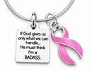 Pink Awareness Ribbon Necklace – Badass Breast Cancer Fighter Gift, Survivor & Chemo Encouragement Jewelry