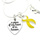 A Piece of My Heart Is in Heaven Memorial Necklace – Gold Awareness Ribbon Jewelry,  Sympathy & Remembrance Gift